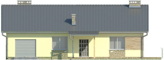 Фасад одноэтажного дома с террасой и гаражом P164 - вид спереди