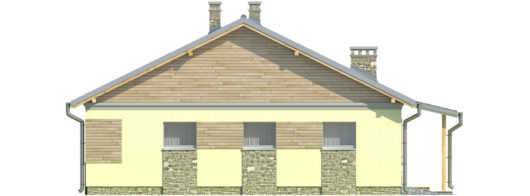 Фасад одноэтажного дома с террасой и гаражом P164 - вид слева