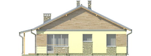 Фасад одноэтажного дома с террасой и гаражом P164 - вид справа