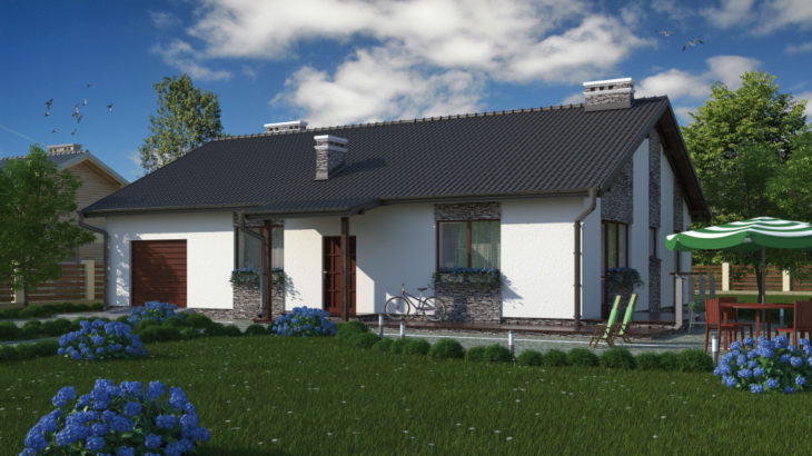 Проект одноэтажного дома с террасой и гаражом P164 - фото №2