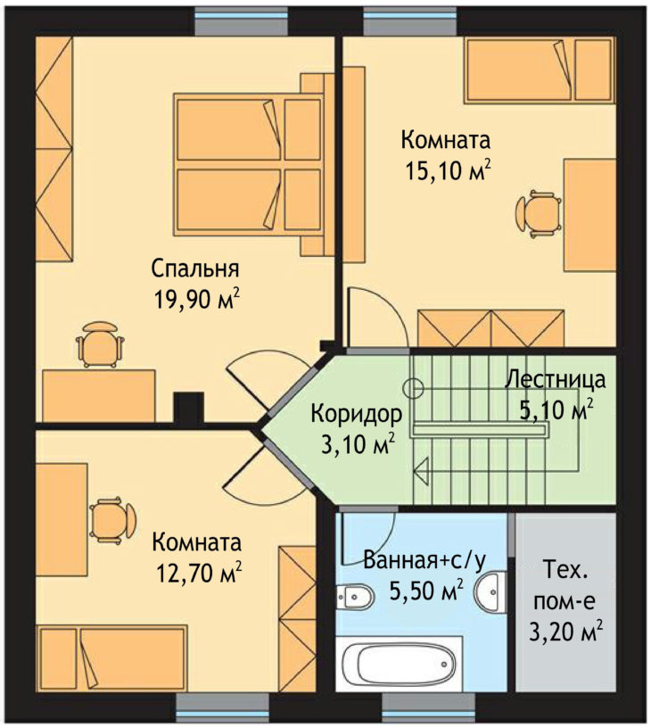 План 2 этажа двухэтажного дома V28