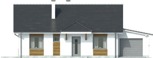 Фасад одноэтажного дома с террасой и гаражом P148 - вид спереди