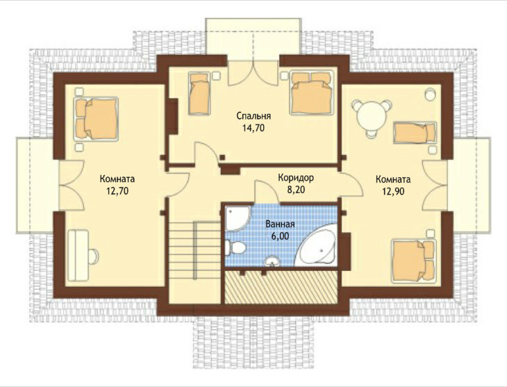 План 2 этажа мансардного дома с гаражом S136