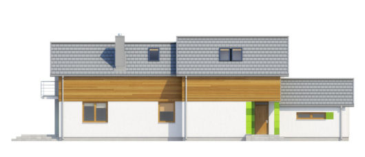 Фасад мансардного дома с террасой и гаражом S110 - вид слева