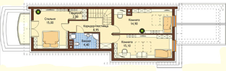 План 2 этажа мансардного дома с террасой и гаражом S110