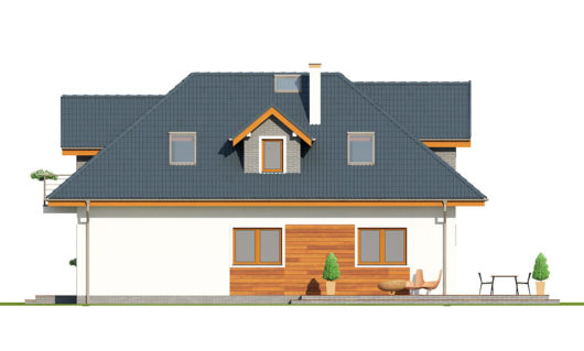 Фасад мансардного дома с террасой S124 - вид слева