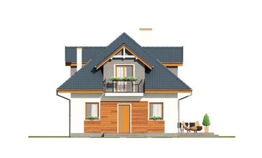 Фасад мансардного дома с террасой S124 - вид спереди