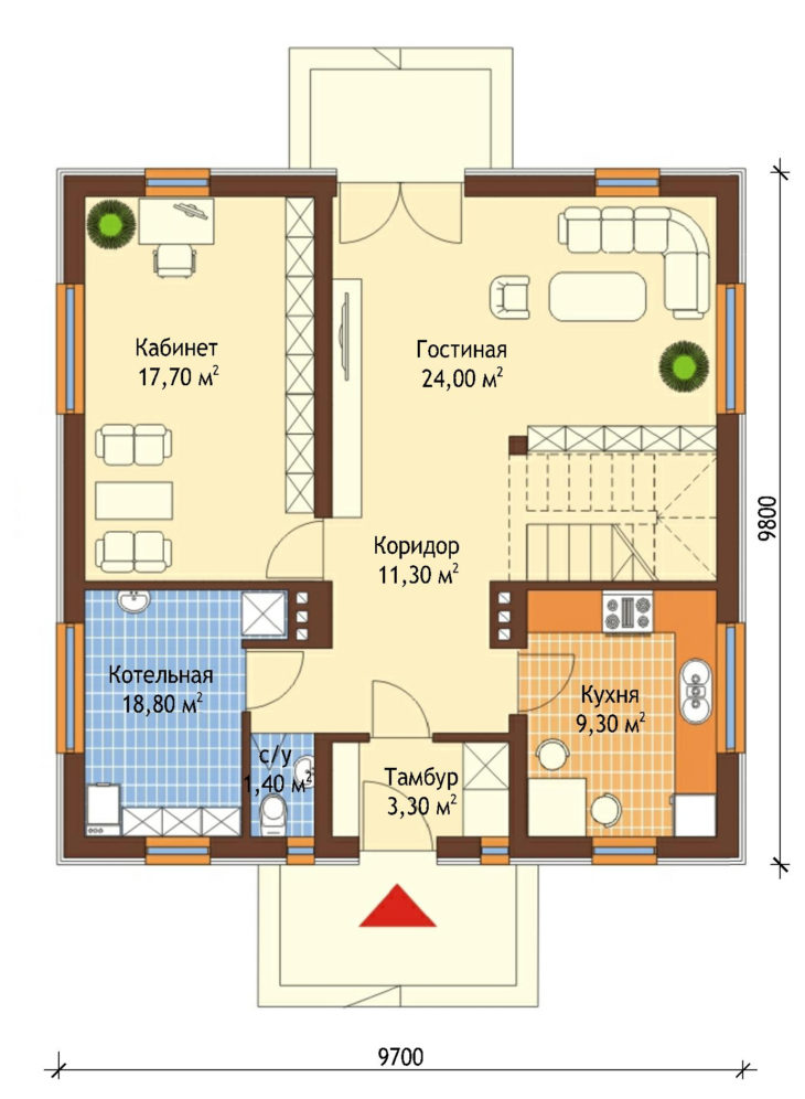 План 1 этажа мансардного дома S125