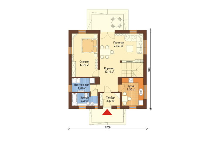 План 1 этажа мансардного дома с террасой S129