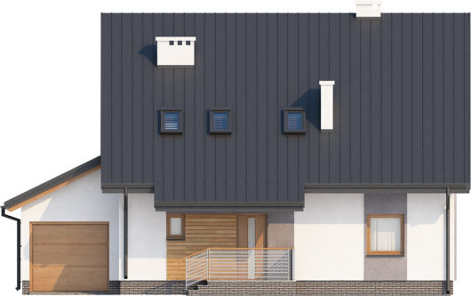 Фасад мансардного дома с террасой и гаражом S131 - вид спереди