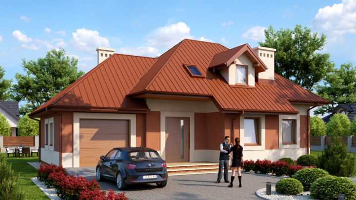 Проект мансардного дома с террасой и гаражом S138 - фото №1