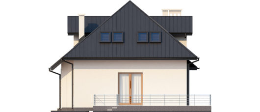 Фасад мансардного дома с террасой и гаражом S138 - вид слева