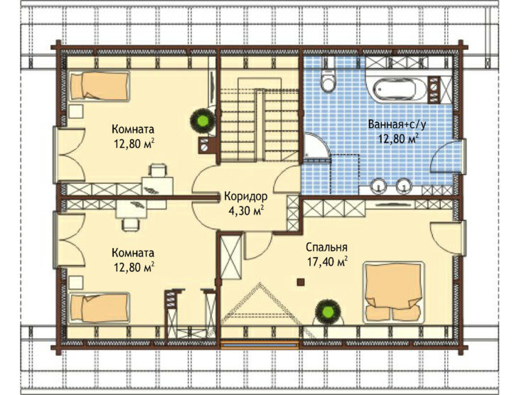 План 2 этажа мансардного дома с террасой S139