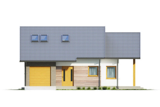 Фасад мансардного дома с террасой и гаражом S141 - вид спереди