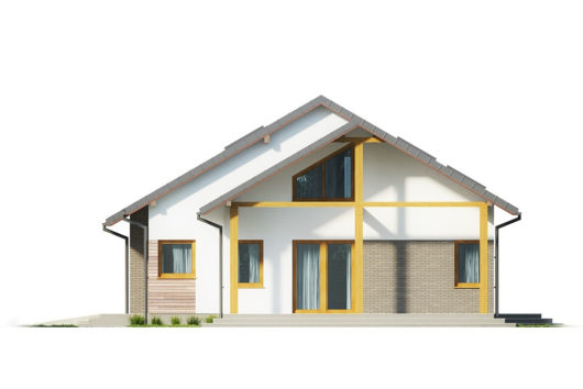 Фасад мансардного дома с террасой и гаражом S141 - вид справа