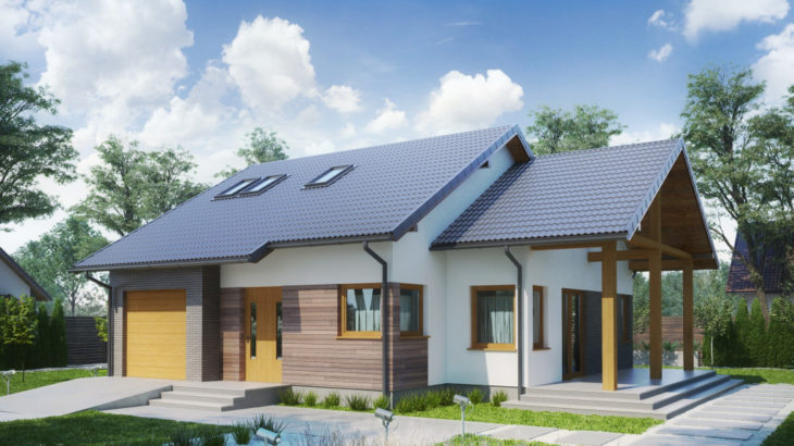 Проект мансардного дома с террасой и гаражом S141 - фото №1