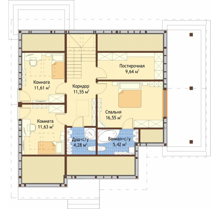 План 2 этажа мансардного дома с террасой и гаражом S141
