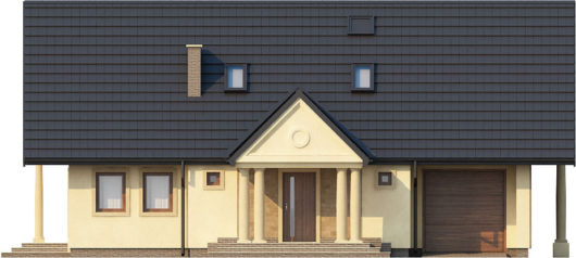 Фасад мансардного дома с гаражом S143 - вид спереди