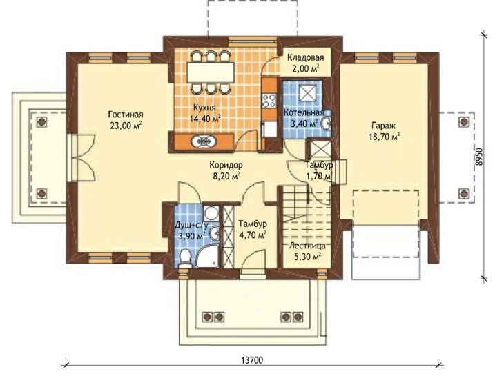 План 1 этажа мансардного дома с гаражом S143