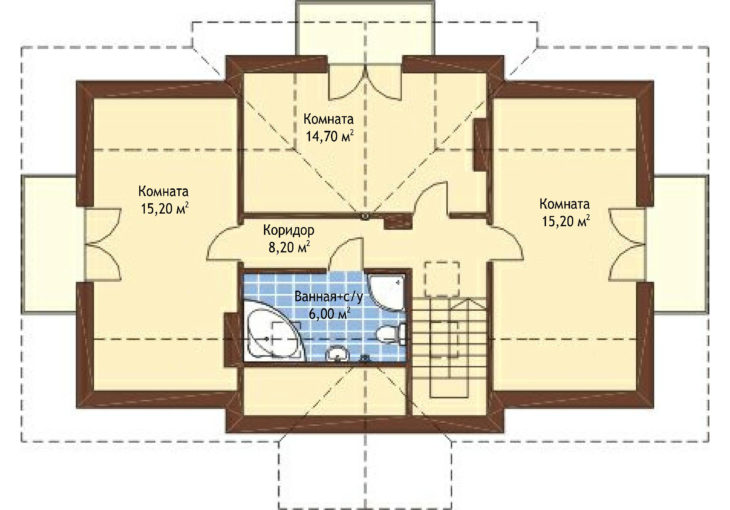 План 2 этажа мансардного дома с гаражом S143