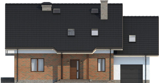 Фасад мансардного дома с террасой и гаражом S159 - вид спереди