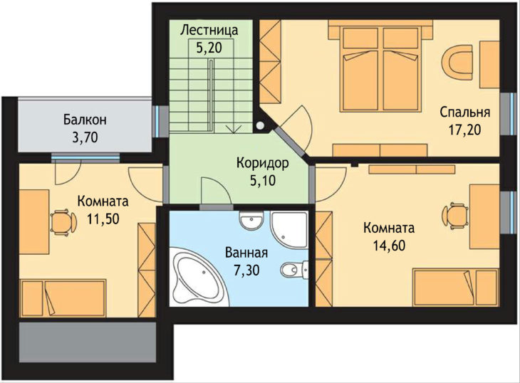 План 2 этажа мансардного дома с гаражом S64