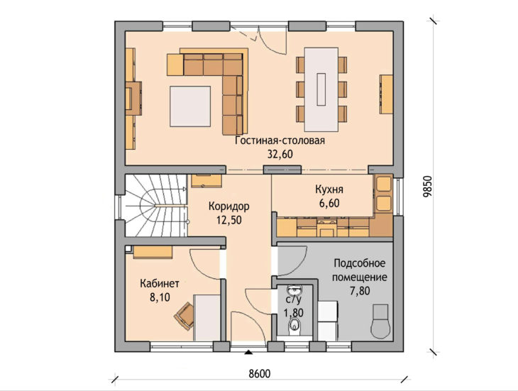 План 1 этажа мансардного дома S66