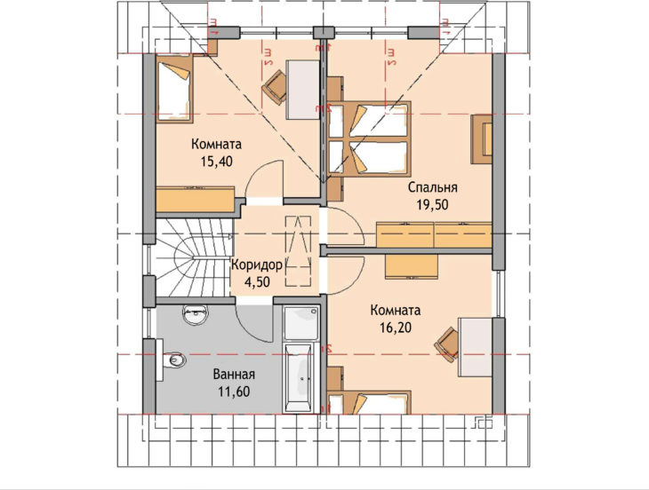 План 2 этажа мансардного дома S66