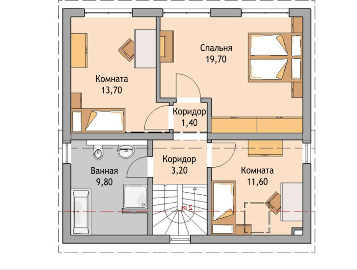 План 2 этажа мансардного дома S68