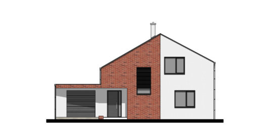 Фасад мансардного дома с террасой и гаражом S70 - вид спереди