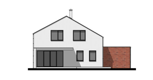 Фасад мансардного дома с террасой и гаражом S70 - вид сзади