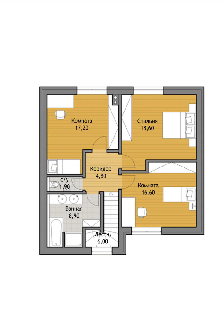 План 2 этажа мансардного дома с террасой и гаражом S70
