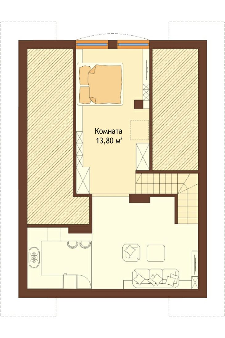 План 2 этажа мансардного дома с террасой S73