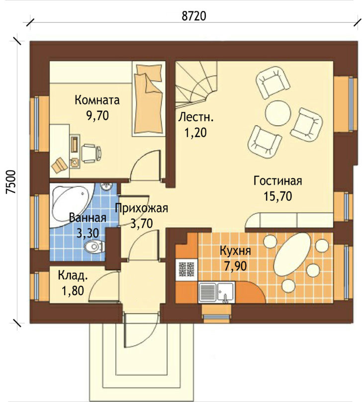 План 1 этажа мансардного дома S78