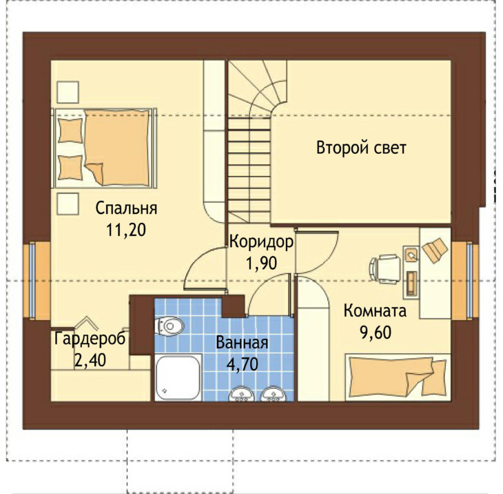 План 2 этажа мансардного дома S78