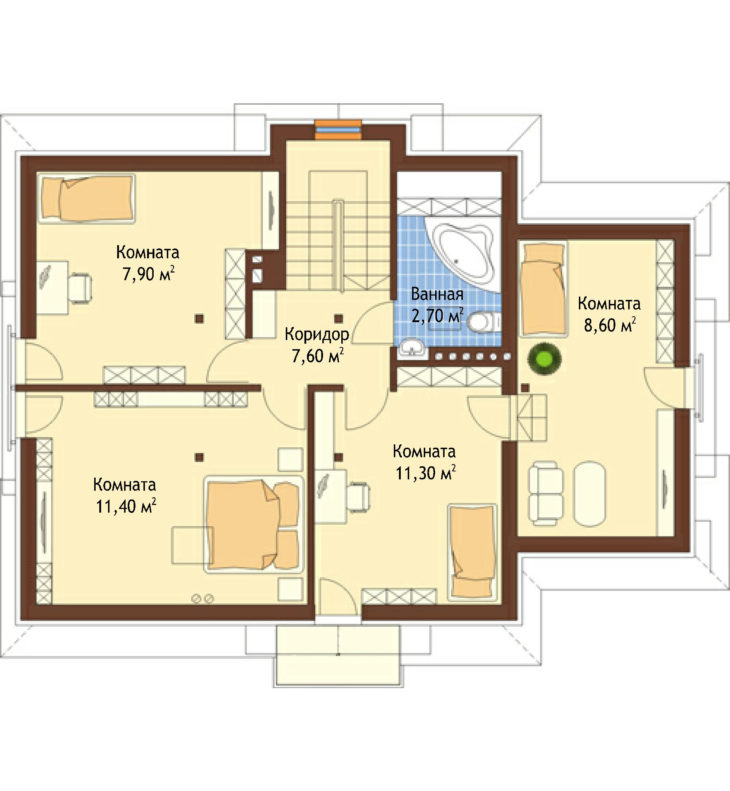 План 2 этажа мансардного дома с террасой и гаражом S95