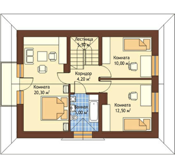 План 2 этажа мансардного дома с террасой S99
