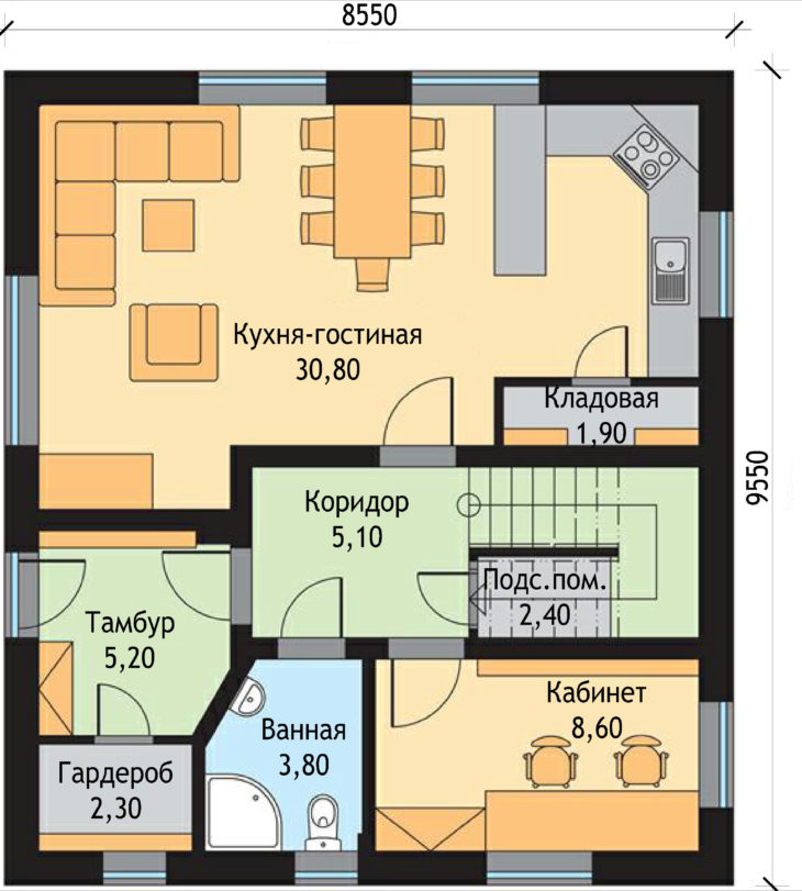 План 1 этажа двухэтажного дома V27