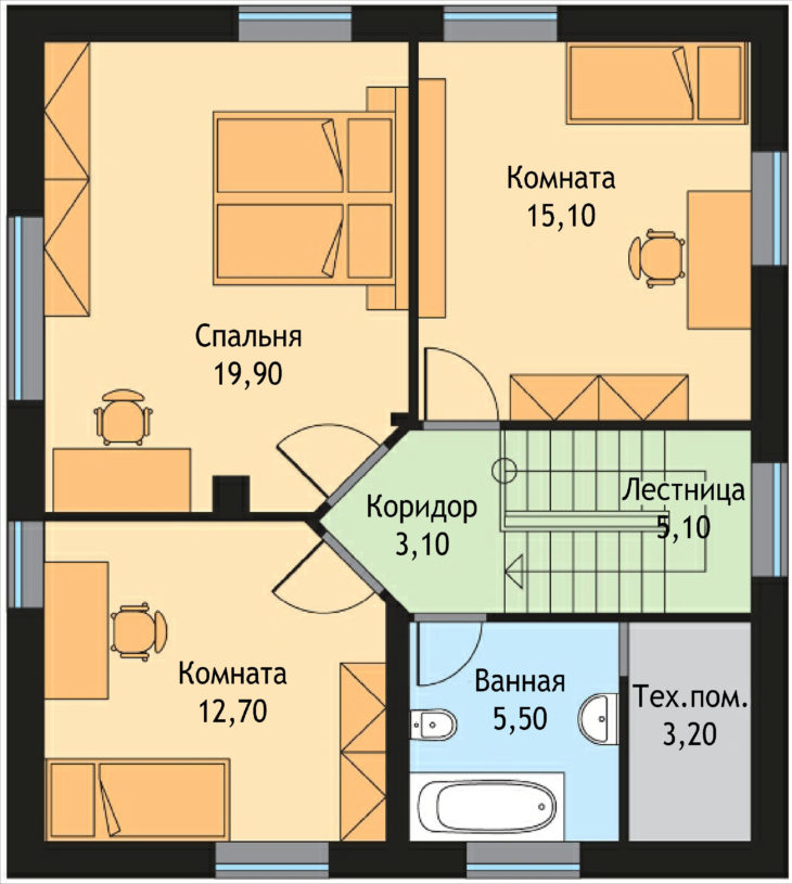 План 2 этажа двухэтажного дома V27