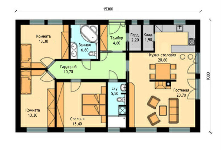 План этажа одноэтажного дома P85