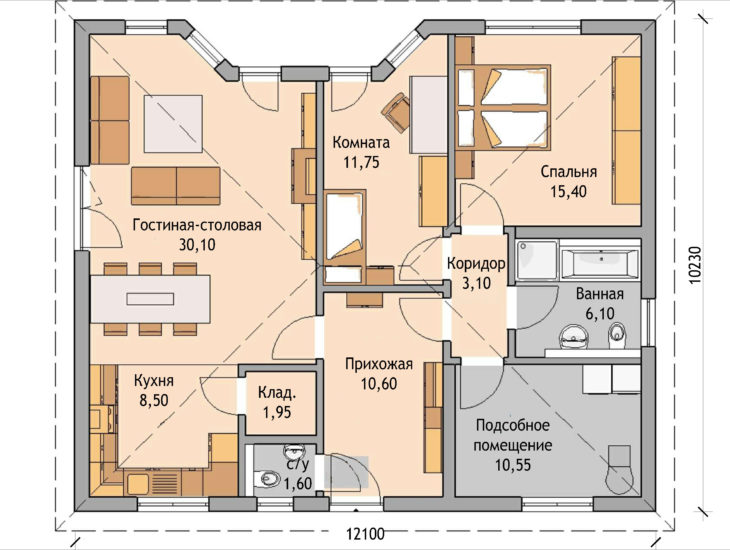 План этажа одноэтажного дома P93