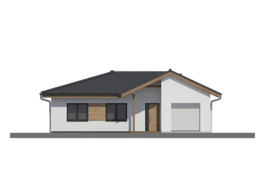 Фасад одноэтажного дома с террасой и гараж P107 - вид спереди