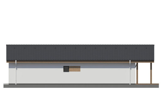 Фасад одноэтажного дома с террасой и гараж P107 - вид справа
