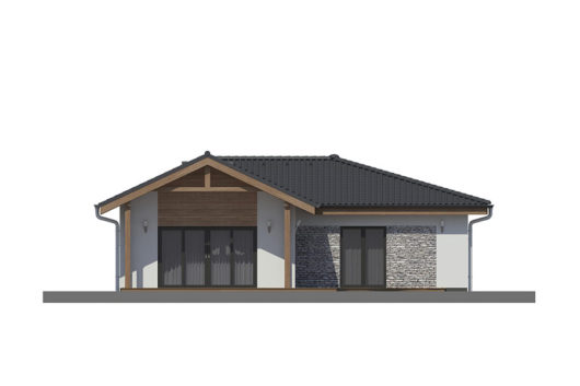 Фасад одноэтажного дома с террасой и гараж P107 - вид сзади