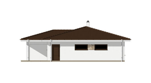 Фасад одноэтажного дома с террасой и гаражом P120 - вид сзади