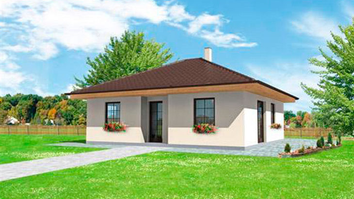Проект одноэтажного дома с террасой P66 - фото №1