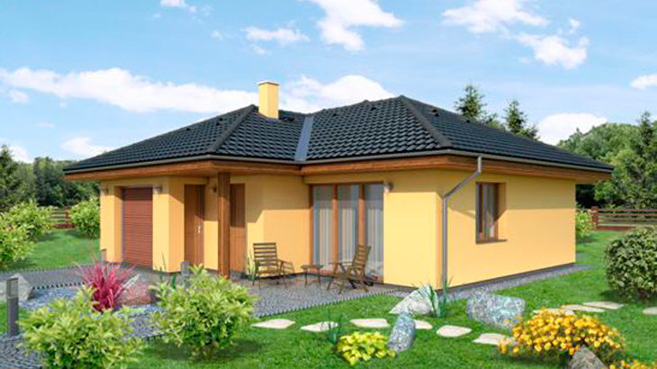 Проект одноэтажного дома с гаражом P83 - фото №1