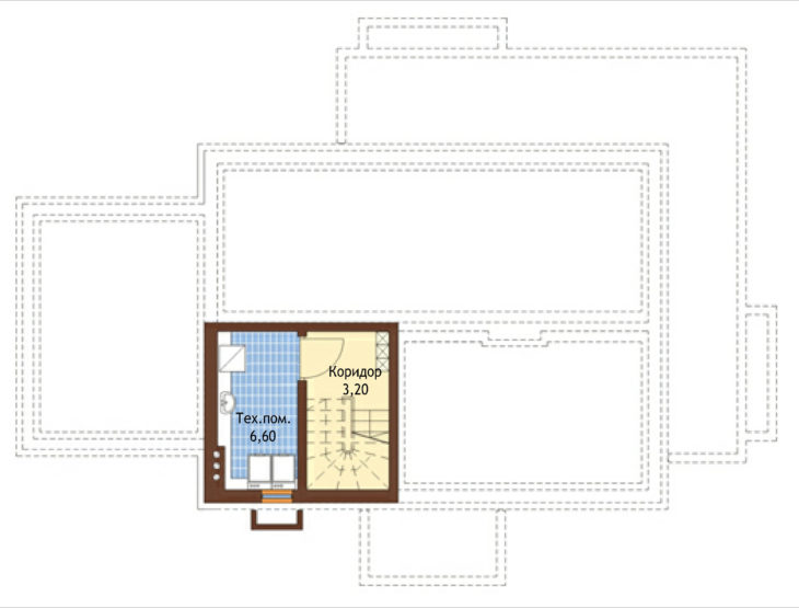План подвала мансардного дома с террасой, гаражом и подвалом S144