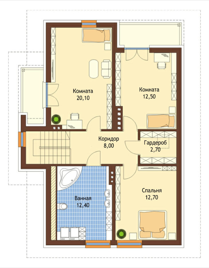 План 2 этажа мансардного дома с террасой и гаражом S152