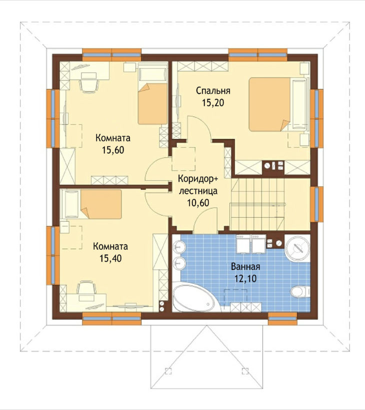 План 2 этажа мансардного дома с террасой S174